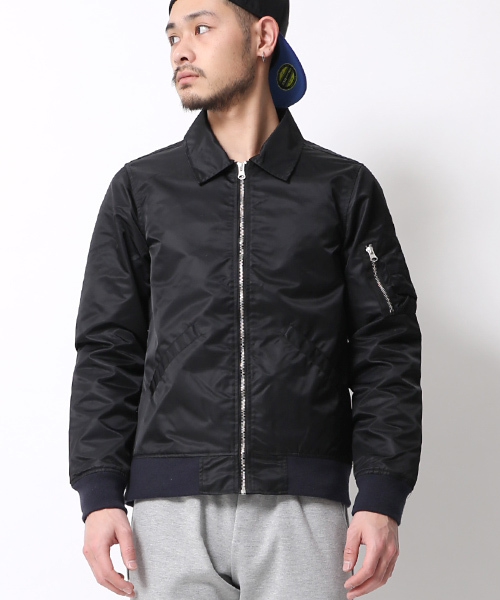 Rocky Monroe（ロッキーモンロー）の「襟付きナイロンMA-1ジャケット（ミリタリージャケット・メンズ・ネイビー/ブラック/カーキ・L/M）」の4枚目の写真