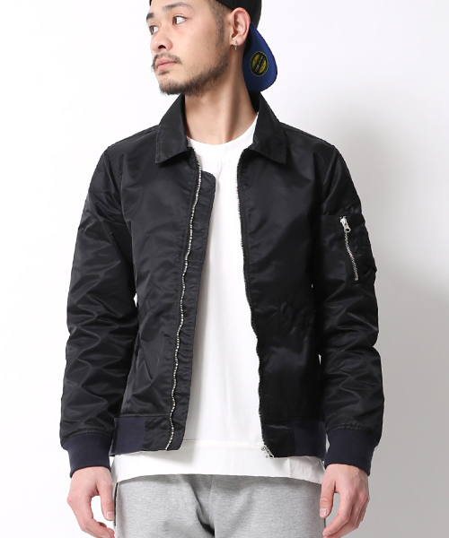 Rocky Monroe（ロッキーモンロー）の「襟付きナイロンMA-1ジャケット（ミリタリージャケット・メンズ・ネイビー/ブラック/カーキ・L/M）」の5枚目の写真