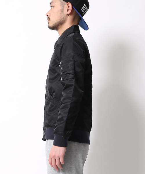 Rocky Monroe（ロッキーモンロー）の「襟付きナイロンMA-1ジャケット（ミリタリージャケット・メンズ・ネイビー/ブラック/カーキ・L/M）」の6枚目の写真