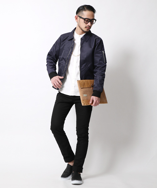 Rocky Monroe（ロッキーモンロー）の「襟付きナイロンMA-1ジャケット（ミリタリージャケット・メンズ・ネイビー/ブラック/カーキ・L/M）」の14枚目の写真