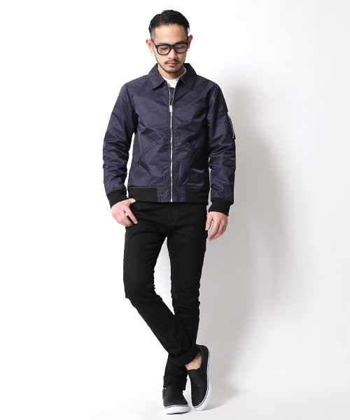 Rocky Monroe（ロッキーモンロー）の「襟付きナイロンMA-1ジャケット（ミリタリージャケット・メンズ・ネイビー/ブラック/カーキ・L/M）」の16枚目の写真