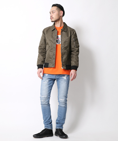 Rocky Monroe（ロッキーモンロー）の「襟付きナイロンMA-1ジャケット（ミリタリージャケット・メンズ・ネイビー/ブラック/カーキ・L/M）」の17枚目の写真