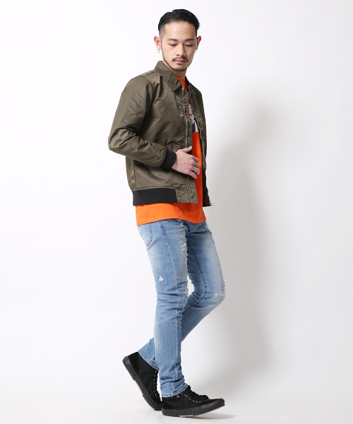 Rocky Monroe（ロッキーモンロー）の「襟付きナイロンMA-1ジャケット（ミリタリージャケット・メンズ・ネイビー/ブラック/カーキ・L/M）」の18枚目の写真