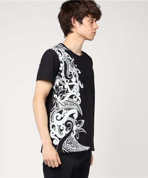 チャイハネ（チャイハネ）の「【チャイハネ】フラワートライバル MEN'S Tシャツ（Tシャツ/カットソー・メンズ・ブラック/ホワイト/イエロー・FREE）」の4枚目の写真