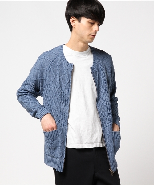 Hub&Spoke（ハブアンドスポーク）の「ケーブル編みクルーネックジップ 
