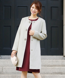 ビジューボタン ノーカラー コート 結婚式対応