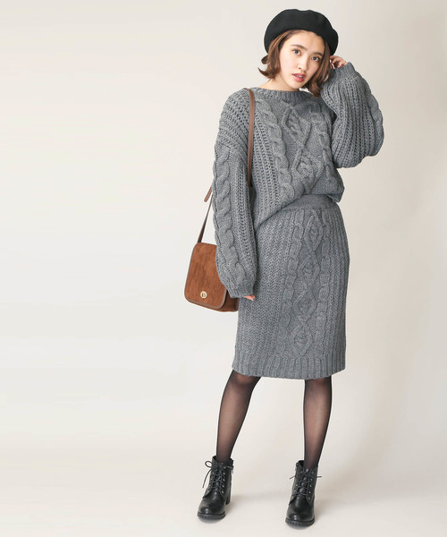 WEGO（ウィゴー）の「WEGO/【セットアップ対応商品】ロービングニットペンシルスカート（スカート・レディース・ワイン/杢グレー/ベージュ・FREE）」の6枚目の写真