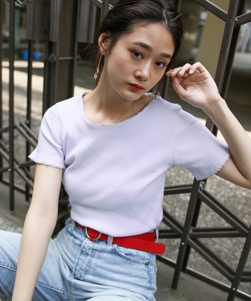 PAGEBOY（ページボーイ）の「ハイピングリブピコTシャツ（Tシャツ/カットソー・レディース・ライトグレー/ブラック/パープル/オフホワイト・FREE）」の4枚目の写真