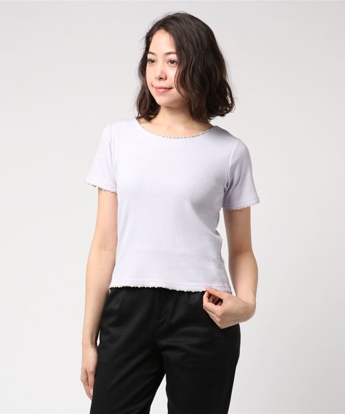 PAGEBOY（ページボーイ）の「ハイピングリブピコTシャツ（Tシャツ/カットソー・レディース・ライトグレー/ブラック/パープル/オフホワイト・FREE）」の6枚目の写真