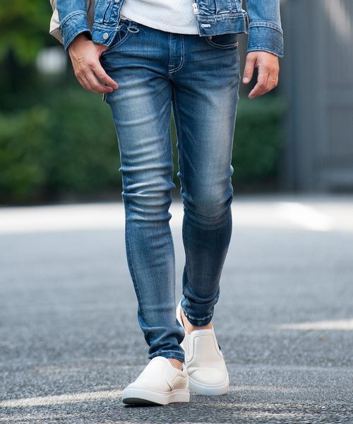 Buffalo Bobs（バッファローボブズ）の「FAIRMONT BURST-VILOFT(フェアモント バースト-バイロフト)ダメージ加工 スーパースキニーデニム（デニムパンツ・メンズ・ブルー・1/S/2/M/3/L/4(LL)）」の4枚目の写真