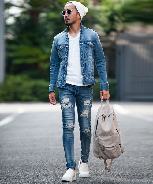 Buffalo Bobs（バッファローボブズ）の「FAIRMONT BURST-VILOFT(フェアモント バースト-バイロフト)ダメージ加工 スーパースキニーデニム（デニムパンツ・メンズ・ブルー・1/S/2/M/3/L/4(LL)）」の9枚目の写真