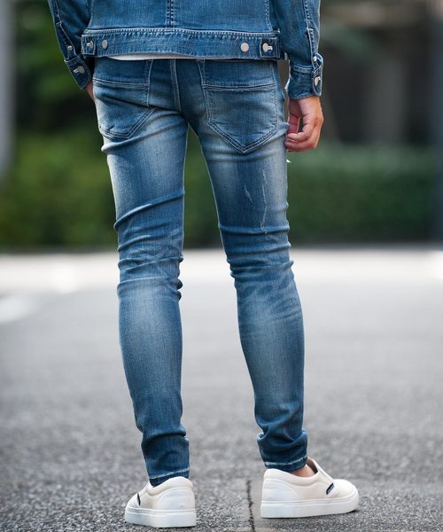 Buffalo Bobs（バッファローボブズ）の「FAIRMONT BURST-VILOFT(フェアモント バースト-バイロフト)ダメージ加工 スーパースキニーデニム（デニムパンツ・メンズ・ブルー・1/S/2/M/3/L/4(LL)）」の12枚目の写真