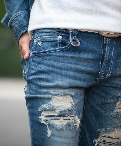 Buffalo Bobs（バッファローボブズ）の「FAIRMONT BURST-VILOFT(フェアモント バースト-バイロフト)ダメージ加工 スーパースキニーデニム（デニムパンツ・メンズ・ブルー・1/S/2/M/3/L/4(LL)）」の13枚目の写真