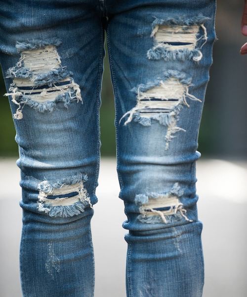 Buffalo Bobs（バッファローボブズ）の「FAIRMONT BURST-VILOFT(フェアモント バースト-バイロフト)ダメージ加工 スーパースキニーデニム（デニムパンツ・メンズ・ブルー・1/S/2/M/3/L/4(LL)）」の14枚目の写真