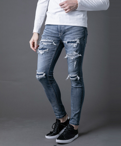 Buffalo Bobs（バッファローボブズ）の「FAIRMONT BURST-VILOFT(フェアモント バースト-バイロフト)ダメージ加工 スーパースキニーデニム（デニムパンツ・メンズ・ブルー・1/S/2/M/3/L/4(LL)）」の20枚目の写真