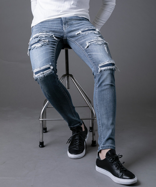 Buffalo Bobs（バッファローボブズ）の「FAIRMONT BURST-VILOFT(フェアモント バースト-バイロフト)ダメージ加工 スーパースキニーデニム（デニムパンツ・メンズ・ブルー・1/S/2/M/3/L/4(LL)）」の22枚目の写真