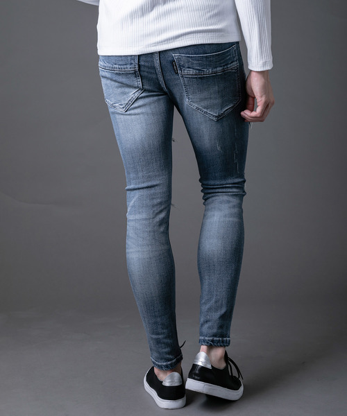 Buffalo Bobs（バッファローボブズ）の「FAIRMONT BURST-VILOFT(フェアモント バースト-バイロフト)ダメージ加工 スーパースキニーデニム（デニムパンツ・メンズ・ブルー・1/S/2/M/3/L/4(LL)）」の17枚目の写真