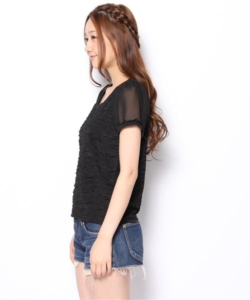 Chico（チコ）の「ふくれジャガード袖シフォンT（Tシャツ/カットソー・レディース・ホワイト/ベージュ/イエロー/ブラック・FREE）」の6枚目の写真