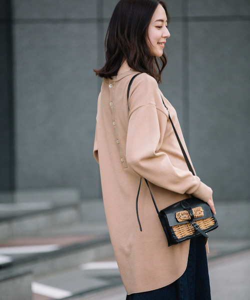 Munich（ミューニック）の「ストレッチサーマルバックヘンリーネックロングプルオーバー（Tシャツ/カットソー・レディース・ライトグレー/ネイビー/オフホワイト/サックスブルー/ピンク/ブラック/杢グレー/ベージュ・FREE）」の5枚目の写真