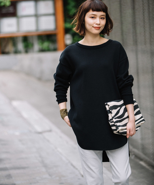 Munich（ミューニック）の「ストレッチサーマルバックヘンリーネックロングプルオーバー（Tシャツ/カットソー・レディース・ライトグレー/ネイビー/オフホワイト/サックスブルー/ピンク/ブラック/杢グレー/ベージュ・FREE）」の3枚目の写真