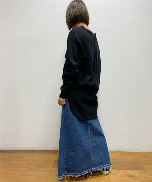 Munich（ミューニック）の「ストレッチサーマルバックヘンリーネックロングプルオーバー（Tシャツ/カットソー・レディース・ライトグレー/ネイビー/オフホワイト/サックスブルー/ピンク/ブラック/杢グレー/ベージュ・FREE）」の19枚目の写真