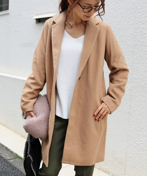 andme（アンドミー）の「チェスターコート ロングコート（チェスターコート・レディース・チャコールグレー/ブラック/グレー/ボルドー/キャメル・M）」の4枚目の写真