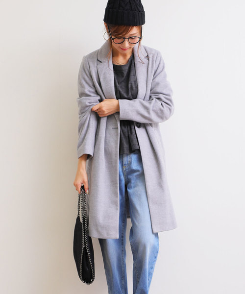 andme（アンドミー）の「チェスターコート ロングコート（チェスターコート・レディース・チャコールグレー/ブラック/グレー/ボルドー/キャメル・M）」の3枚目の写真