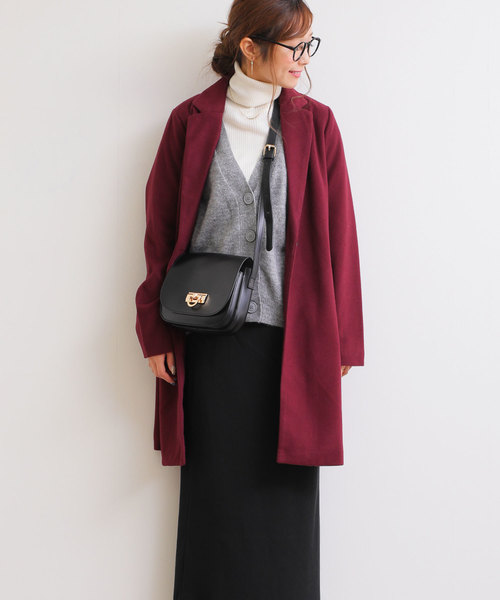 andme（アンドミー）の「チェスターコート ロングコート（チェスターコート・レディース・チャコールグレー/ブラック/グレー/ボルドー/キャメル・M）」の5枚目の写真