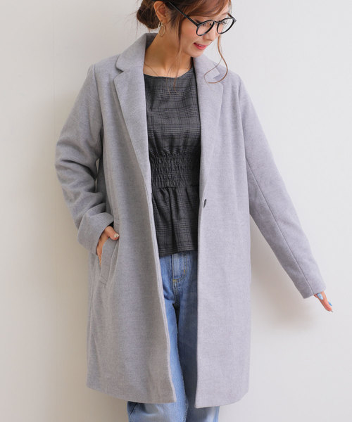 andme（アンドミー）の「チェスターコート ロングコート（チェスターコート・レディース・チャコールグレー/ブラック/グレー/ボルドー/キャメル・M）」の9枚目の写真