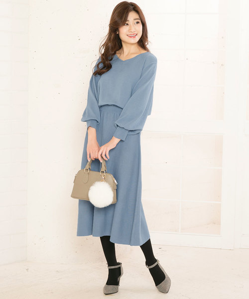 KOBE LETTUCE（コウベレタス）の「バルーンスリーブニットフレアワンピース＊レディース/ロング丈[E1933]神戸レタス（ワンピース・レディース・グレー/ブルー/ブラック・FREE）」の11枚目の写真