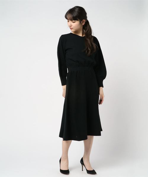 KOBE LETTUCE（コウベレタス）の「バルーンスリーブニットフレアワンピース＊レディース/ロング丈[E1933]神戸レタス（ワンピース・レディース・グレー/ブルー/ブラック・FREE）」の2枚目の写真