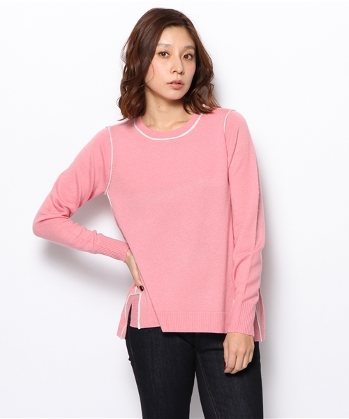 PLST(プラステ)の「カシミヤ混サイドスリット入配色Aラインニット(ニット/セーター・レディース・ヘザーグレー/ネイビー/サーモンピンク・2)」の3枚目の写真