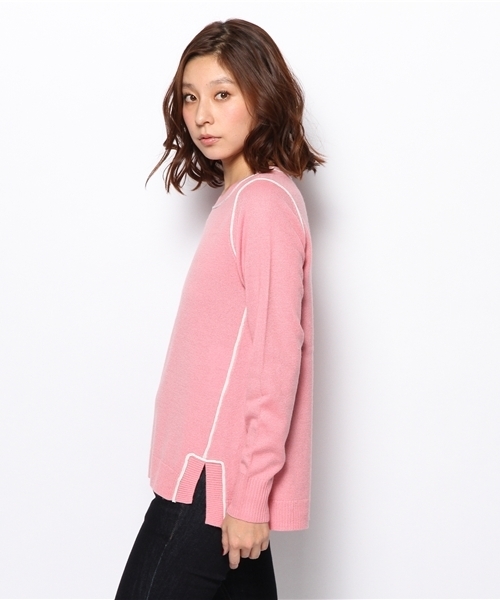 PLST(プラステ)の「カシミヤ混サイドスリット入配色Aラインニット(ニット/セーター・レディース・ヘザーグレー/ネイビー/サーモンピンク・2)」の6枚目の写真