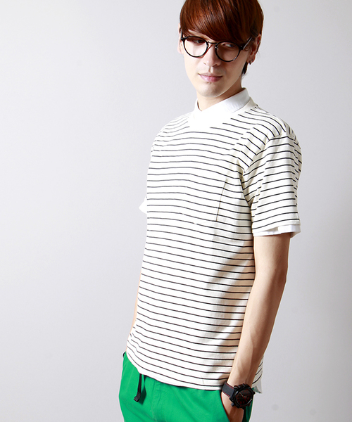 WEGO(ウィゴー)の「WEGO/ペンシルボーダーTシャツ(Tシャツ/カットソー・メンズ・ホワイト/ブルー/イエロー/ターコイズブルー・MEDIUM/LARGE)」の2枚目の写真