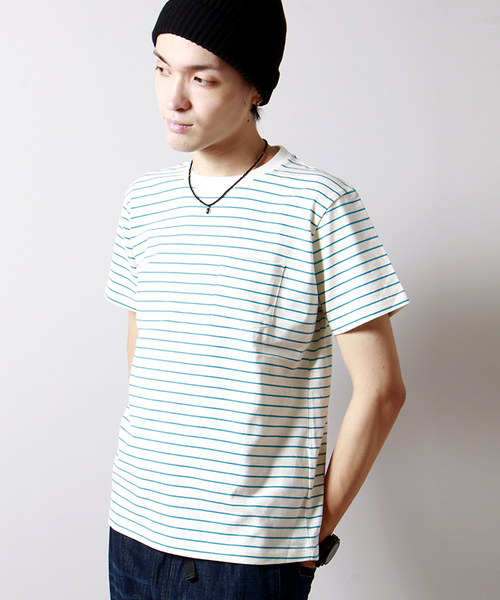 WEGO(ウィゴー)の「WEGO/ペンシルボーダーTシャツ(Tシャツ/カットソー・メンズ・ホワイト/ブルー/イエロー/ターコイズブルー・MEDIUM/LARGE)」の3枚目の写真