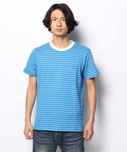 WEGO(ウィゴー)の「WEGO/ペンシルボーダーTシャツ(Tシャツ/カットソー・メンズ・ホワイト/ブルー/イエロー/ターコイズブルー・MEDIUM/LARGE)」の9枚目の写真