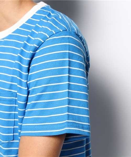 WEGO(ウィゴー)の「WEGO/ペンシルボーダーTシャツ(Tシャツ/カットソー・メンズ・ホワイト/ブルー/イエロー/ターコイズブルー・MEDIUM/LARGE)」の5枚目の写真