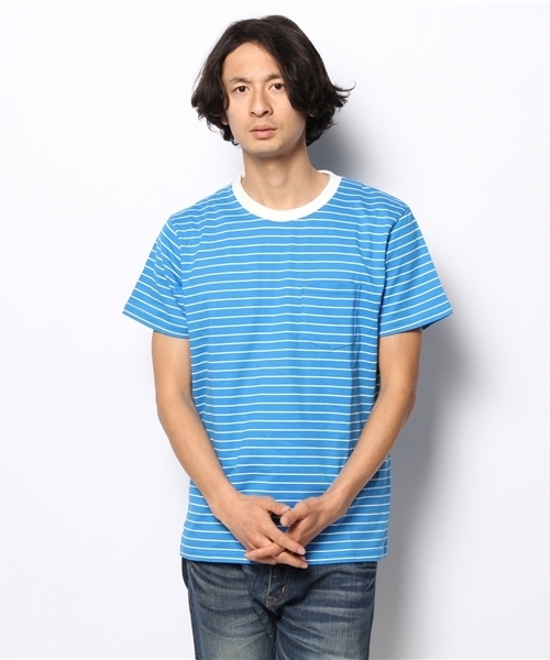 WEGO(ウィゴー)の「WEGO/ペンシルボーダーTシャツ(Tシャツ/カットソー・メンズ・ホワイト/ブルー/イエロー/ターコイズブルー・MEDIUM/LARGE)」の13枚目の写真