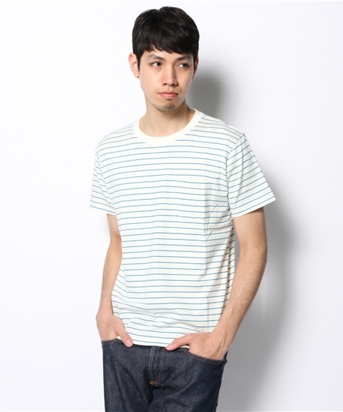 WEGO(ウィゴー)の「WEGO/ペンシルボーダーTシャツ(Tシャツ/カットソー・メンズ・ホワイト/ブルー/イエロー/ターコイズブルー・MEDIUM/LARGE)」の16枚目の写真