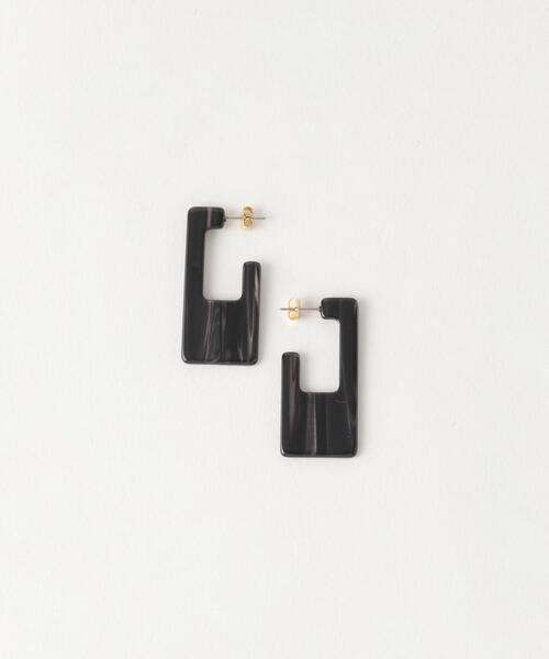 BEAUTY&YOUTH UNITED ARROWS（ビューティーアンドユースユナイテッドアローズ）の「BY マーブルスクエアプレートピアス о（ピアス（両耳用）・レディース・ダークグレー/ブラウン・FREE）」の2枚目の写真