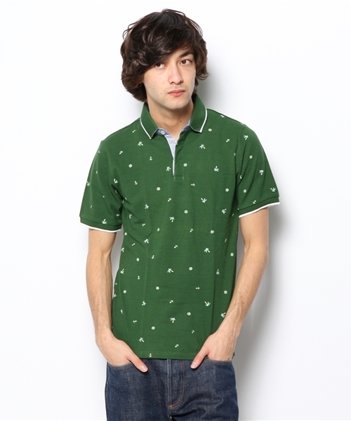 OUTLET（アウトレット）の「【Ciaopanic】柄衿総柄ポロシャツ（ポロシャツ・メンズ・ブラック/グリーン/インディゴブルー/ネイビー・MEDIUM/LARGE）」の2枚目の写真