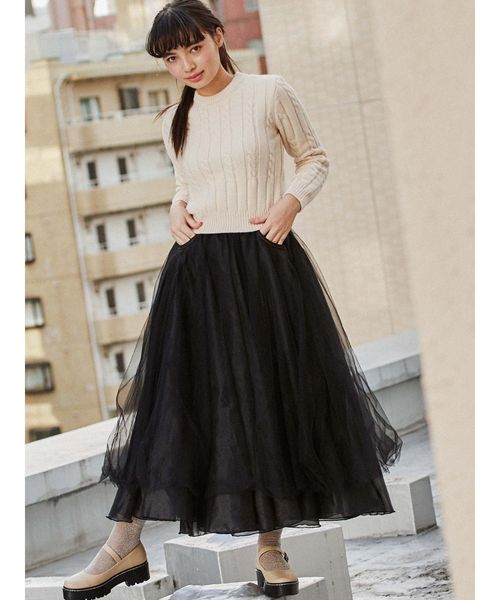 merry jenny（メリージェニー）の「ドッキングチュールスカート（スカート・レディース・アイボリー/インディゴブルー・FREE）」の17枚目の写真