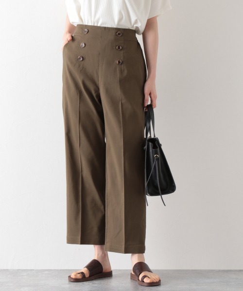 GLOBAL WORK(グローバルワーク)の「ケア楽リネン混ボタンワイドパンツ/874343(その他パンツ・レディース・ライトベージュ/カーキ/ネイビー・MEDIUM/LARGE)」の2枚目の写真