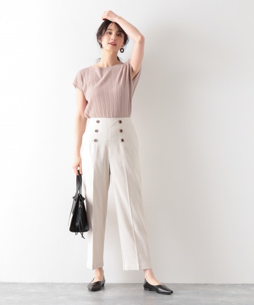 GLOBAL WORK(グローバルワーク)の「ケア楽リネン混ボタンワイドパンツ/874343(その他パンツ・レディース・ライトベージュ/カーキ/ネイビー・MEDIUM/LARGE)」の6枚目の写真