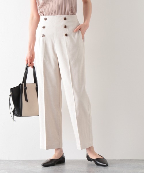 GLOBAL WORK(グローバルワーク)の「ケア楽リネン混ボタンワイドパンツ/874343(その他パンツ・レディース・ライトベージュ/カーキ/ネイビー・MEDIUM/LARGE)」の10枚目の写真