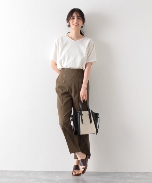 GLOBAL WORK(グローバルワーク)の「ケア楽リネン混ボタンワイドパンツ/874343(その他パンツ・レディース・ライトベージュ/カーキ/ネイビー・MEDIUM/LARGE)」の4枚目の写真