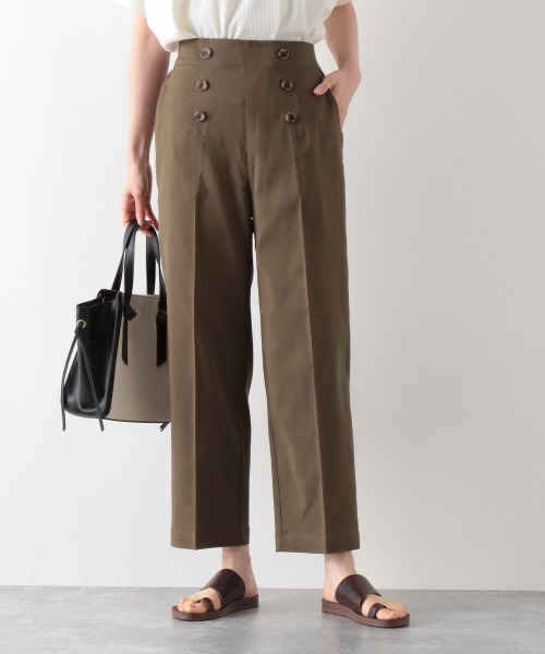 GLOBAL WORK(グローバルワーク)の「ケア楽リネン混ボタンワイドパンツ/874343(その他パンツ・レディース・ライトベージュ/カーキ/ネイビー・MEDIUM/LARGE)」の8枚目の写真