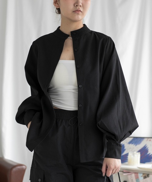 aimoha(アイモハ)の「ニュアンスカラースタンドカラーブラウス(シャツ/ブラウス・レディース・ホワイト/ブラック/ベージュ/ブルー・FREE/SMALL/LARGE/X-LARGE/MEDIUM)」の3枚目の写真