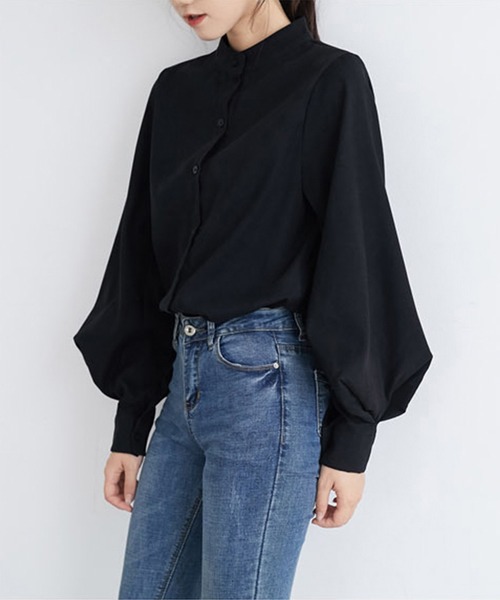 aimoha(アイモハ)の「ニュアンスカラースタンドカラーブラウス(シャツ/ブラウス・レディース・ホワイト/ブラック/ベージュ/ブルー・FREE/SMALL/LARGE/X-LARGE/MEDIUM)」の5枚目の写真