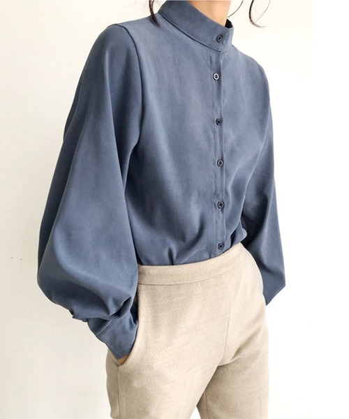 aimoha(アイモハ)の「ニュアンスカラースタンドカラーブラウス(シャツ/ブラウス・レディース・ホワイト/ブラック/ベージュ/ブルー・FREE/SMALL/LARGE/X-LARGE/MEDIUM)」の14枚目の写真